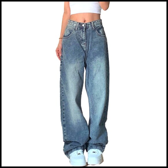Wide Leg Boyfriend Jeans Vintage Y2K Baggy Low Rise Loose Denim Pants